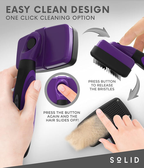 Pet Slicker Brush - Dog & Cat Brush for Shedding & Grooming, Dematting & Detangling Self-Cleaning Brushes
