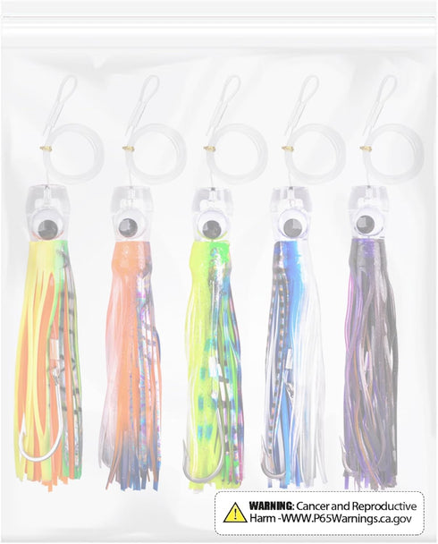 OROOTL Saltwater Fishing Trolling Lures for Tuna, Mahi, Marlin, 6" Big Game Sea Fishing Gear with Rigged Hook