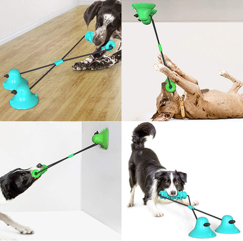 Guardians Dog Chew Toy with Double Suction Cup for Aggressive Chewers, Dog Toothbrush Chew Toy Puppy Training Treats Food Dispensing Pet Teeth Cleaning Rope Toys for Small Medium Dogs (Blue)