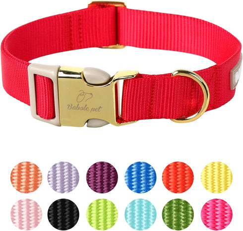 Babole Nylon Dog Collars Red for Small Puppy Dog, Adjustable Soft Comfortable Pet Collars with Safety Metal Buckle for