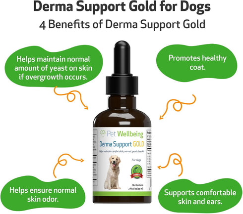 Pet Wellbeing Derma Support Gold for Dogs - Normal Skin Yeast Balance, Occasional Itching, Healthy Odor, Baikal
