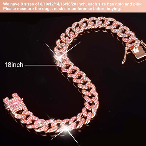 Dog Chain Collar Diamond Link Walking Necklace with Secure Buckle, Pet Crystal Collar for Small Medium Large Dogs Cats