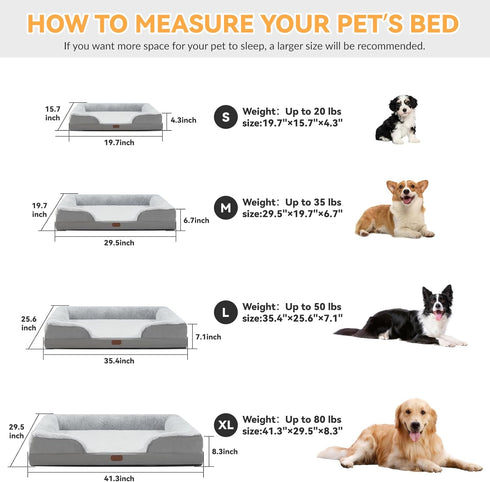 Large Waterproof Memory Foam Dog Bed, Orthopedic with Removable Bolsters & Washable Cover
