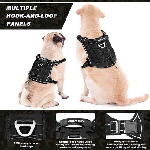 Tactical Dog Harness Large, Military Service Weighted Vest, No-Pull Training Harness with Leash Clips, Black