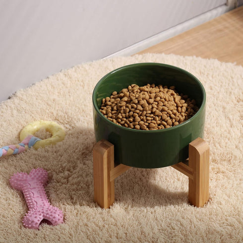 Petygooing Rust Green Elevated Ceramic Dog Bowl for Small Breeds, Anti-Slip Rubber Stand, 13.5 OZ (5.1 In / 1.7 Cups)