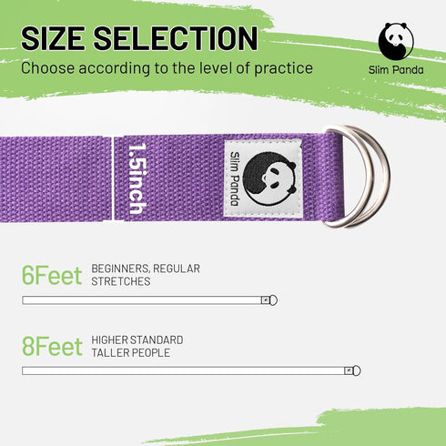 Slim Panda Yoga Strap for Stretching, (10+ Colors,6 Feet/8 Feet) Yoga Bands with Adjustable D-Ring Buckle, Cotton Yoga Belt for Fitness, Yoga, Pilates, Physical Therapy, Improve Flexibility by Slim Panda