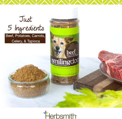 Herbsmith Kibble Seasoning – Freeze Dried Beef Dog Food Topper for Picky Eaters - 4.5oz