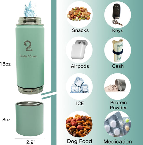 3 Insulated Water Bottle & Snack Container - Stainless Steel Water Bottle with Storage Compartment, Lid Types BPA Free