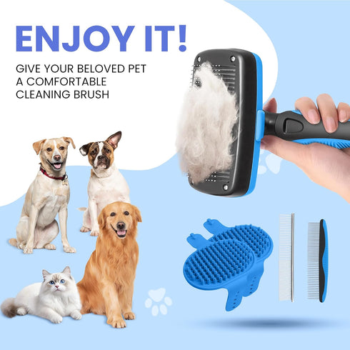 AUSRKI 5-in-1 Self Cleaning Shedding Brush - Professional Pet Grooming Kit Skin Friendly Grooming Tool for Dogs, Cats