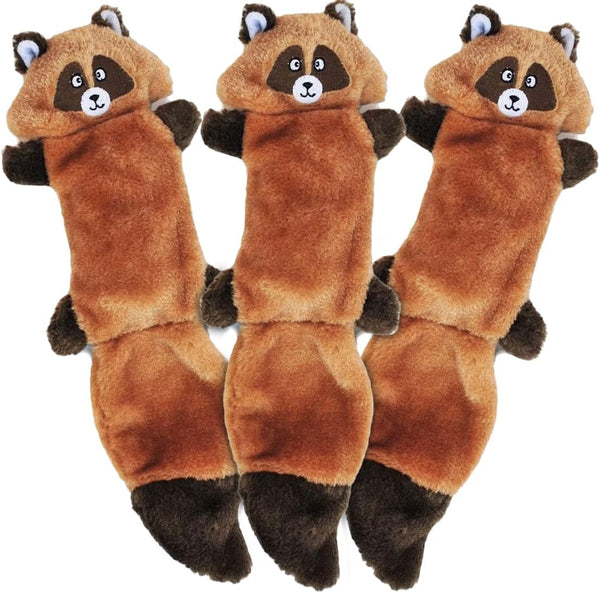 ZippyPaws Zingy Raccoon, No Stuffing Dog Toys, Pack of 3, Squeaky Pet Toy for Boredom