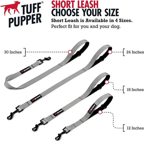 Tuff Pupper Short Dog Leash for Dog Training | 12 Inch | Perfect for Service Dog Harness & Short Training Leash | Traffic Leash Handle w/Padding | Short Leash Dog Coupler