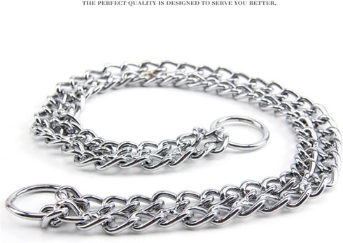 Dog Chain Collar, Iron Metal Double Chain Row Neck Leash Gear for Small Medium Large Dogs, 45cm