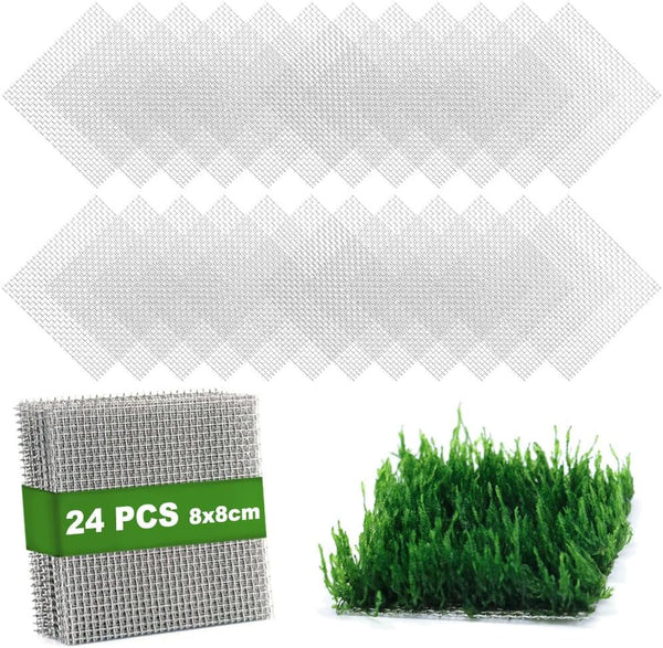 24 Pieces 3.1X3.1in Aquarium Moss Mesh, 304 Stainless Steel Aquatic Moss Wall for DIY Filtration and Aquascaping