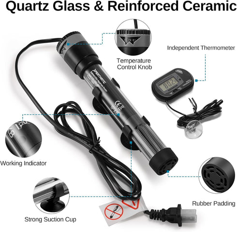 SainSmart XpertMatic 100W Adjustable Submersible Aquarium Heater, Thermostat for Up to 20 Gallon Fish Tanks