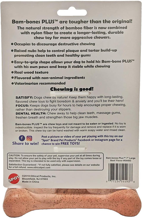 Ethical Pet 2 Pack Bambones Plus Dog Chew Toys - Large 7 Inch, Beef Flavor