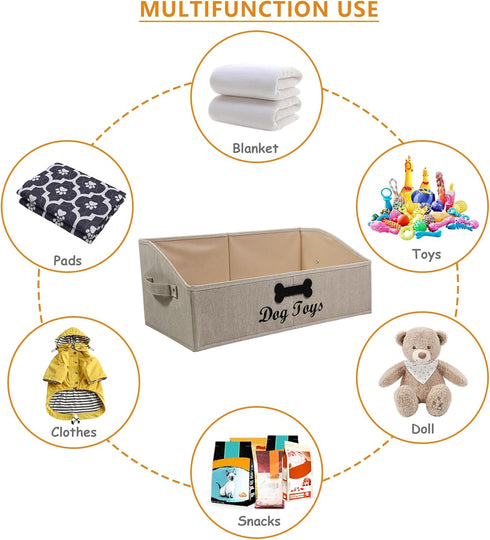 Large Dog Toy Bin, Collapsible Dog Toy Box, Fabric Trapezoid Dog Toy Basket for Organizing Pet Toys, Blankets, Leashes,