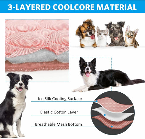 Pet Cooling Mat for Dogs, Ice Silk Cooling Blanket for Extra Large Dogs, Indoor & Outdoor (Pink, XL 40" x 28")