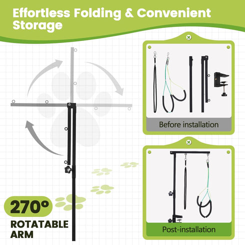 Dog Grooming Table Arm with Hammock - 35" Height Adjustable Arm with Clamp, Ideal for Small & Medium Pets