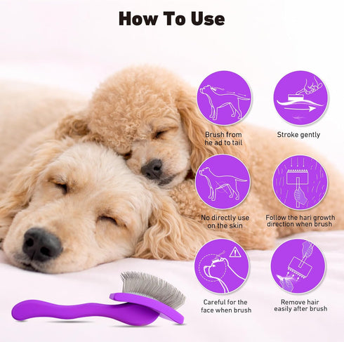 Dog Slicker Brush for Goldendoodles, Poodles & Long Haired Dogs - Long Pin Doodle Brush & Pet Comb Kit Removes Tangles