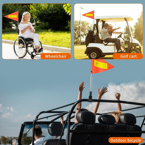 Golf Cart Flag Pole Reflective Accessories 22X30cm Orange Safety Flag, Telescopic Pole for Golf Cart Mount