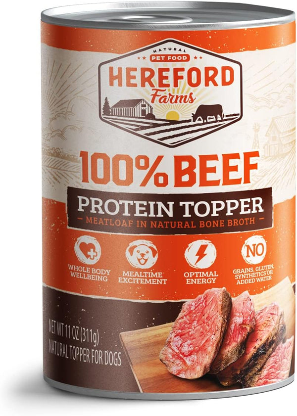 100% Beef Wet Dog Food in Bone-Broth, Hypoallergenic Mixer, Topper & Hydration, 11 oz (12 cans)