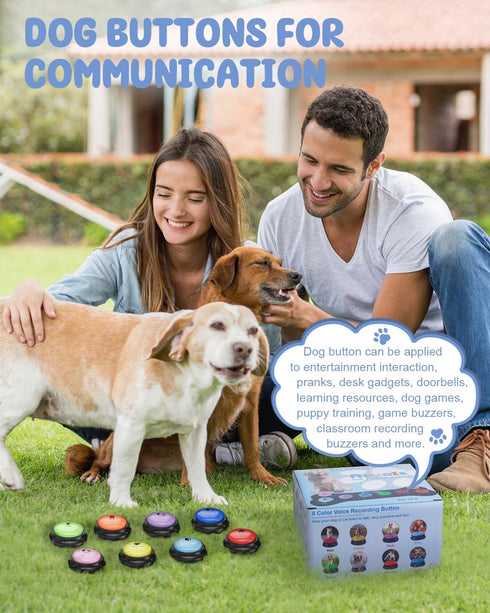 Dog Buttons for Communication - 8 Pcs Talking Button Set, 30s Recordable Voice Pet Buzzer with Waterproof Mat