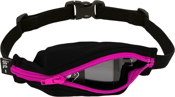 SPIbelt Kids Pocket Belt, Expandable Pocket, Adjustable Waist, No Bounce, Black with Hot Pink Zipper