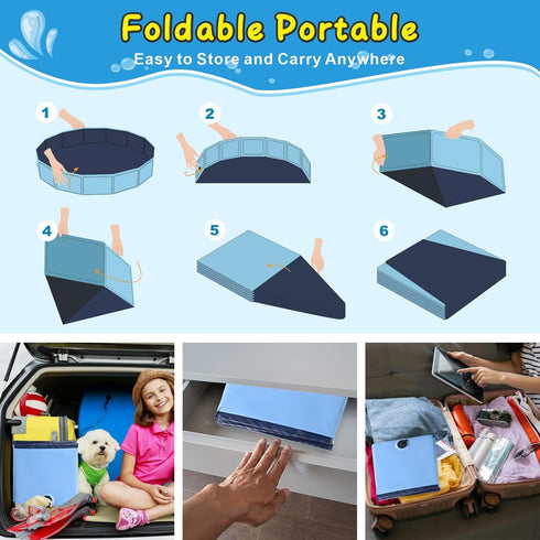 Foldable Dog Pool - 79" x 12" Anti-Slip Portable Swimming Pool, Collapsible Kiddie Pool for Outdoor and Indoor Pets