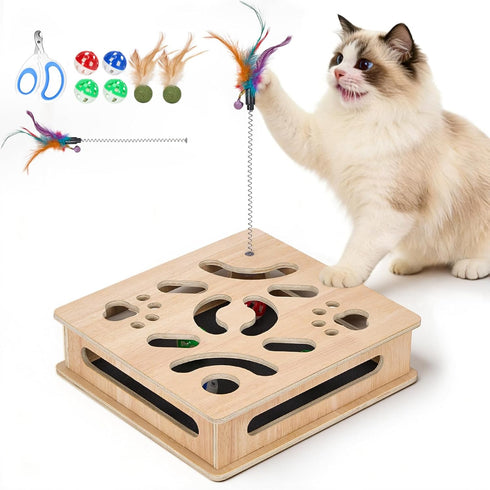 PHOEXXIX Cat Nail File Enrichment Box, cat Toys for Indoor Cats, Contains Sandpaper