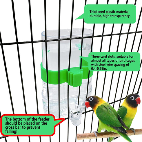 Bird Water Dispenser Parrot Feeder, 2 Pcs Automatic Waterer for Cage Accessories, Cockatiel, Finch, Lovebird