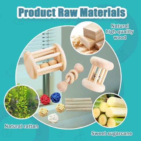 QWR 23 Chinchillas, PCS Natural Wooden Rabbit Toys,Safe Bunny Chew Toys for Teeth,Grass Timothy Sticks,Sweet
