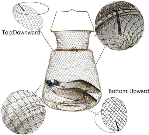 KUYYFDS 25cm Wire Fish Crab Basket Portable Foldable Round Metal Fishing Lobster Cage with Handle