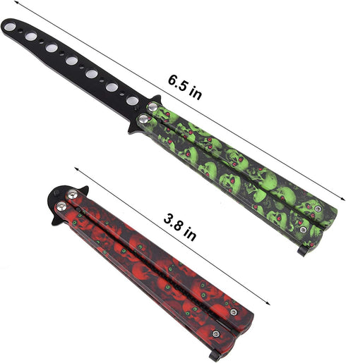 Practice Butterfly Knife Trainer, 2 Pack Steel Folding Comb, Unsharpened Blade for Beginners Training (Red & Green)