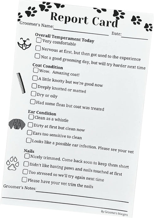 Dog Grooming Report Cards (Pad of 100, 5.5 X 8.5 Inches) for Grooming Salon