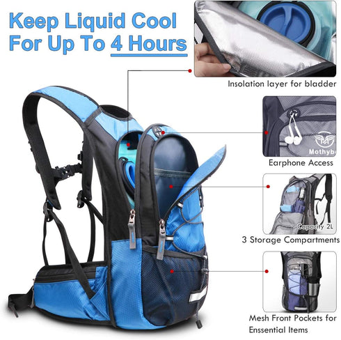 Hydration Pack, Insulated Hydration Backpack with 2L BPA Free Water Bladder for Hiking, Running, Camping
