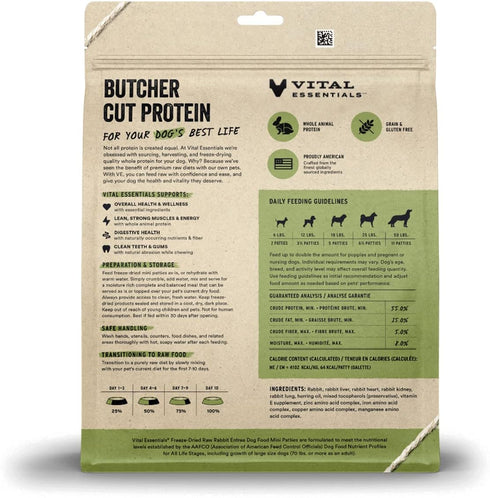 Vital Essentials Freeze Dried Raw Dog Food, Rabbit Mini Patties Entree, 14 oz
