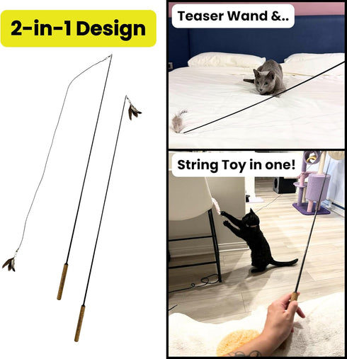 Forever Stick - The Unbreakable Cat Wand Toy, Durable Cat Toy Wand, Extra Long Cat String Toy, Cat Fishing Pole Toy