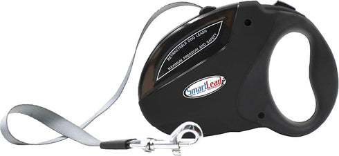 SmartLead Retractable, Reflective, Heavy-Duty 16-Foot Nylon Dog Leash, Tangle Free, Anti-Slip Brake Technology, Easy Grip Handle, Good for Dogs up to 110 Pounds – Black