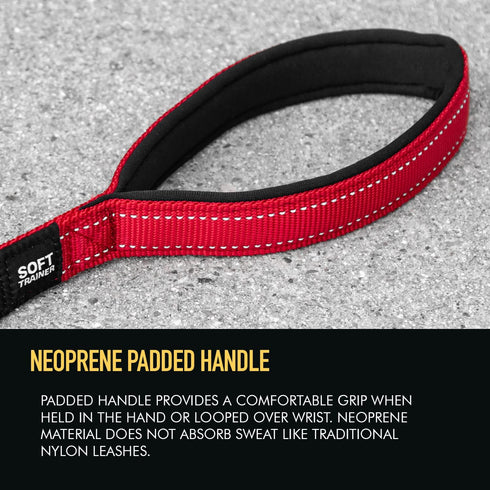 EzyDog Soft Trainer Dog Leash with Traffic Control Handle, Reflective Stitching for Nighttime Safety, 72”, Red