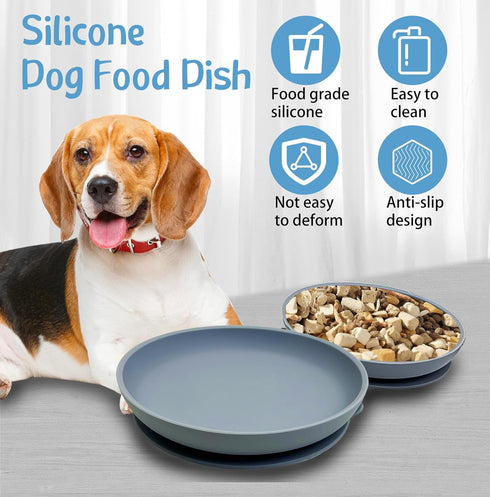 Silicone Dog Bowl Set of 2, 7.7in No Spill Puppy Food and Water Dish, Non-Tippable Feeding Bowls for Small & Medium Pets