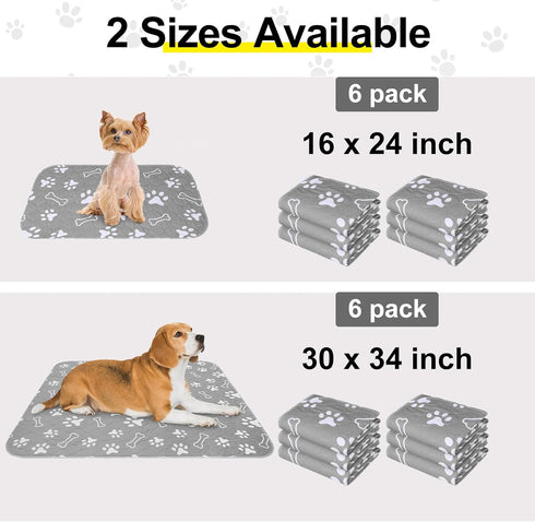 BEAUTYZOO 6 Pack Washable Pee Pads for Dogs, Reusable, Waterproof, Super Absorbent, Non-Slip Mats
