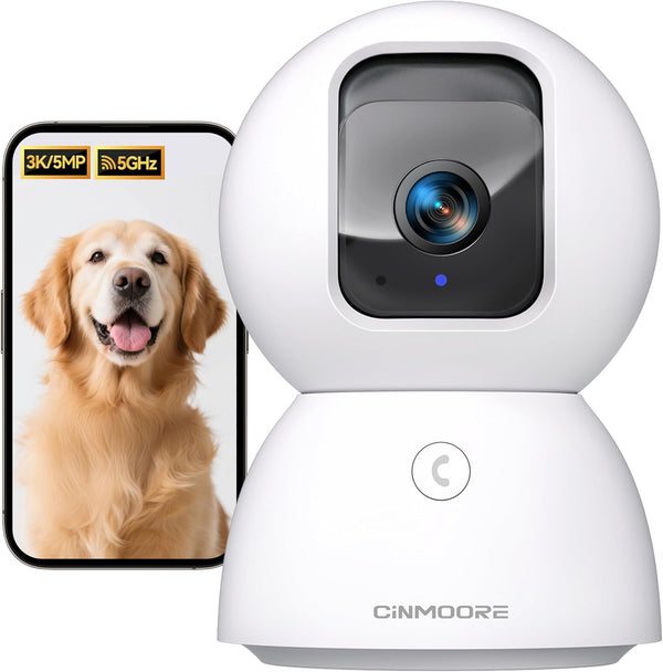 CINMOORE 5G Security Camera Indoor, 3K Pet/Dog Camera with Speaker/Phone App, PTZ WiFi