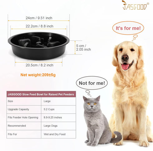 JASGOOD Large Dog Feeder Slow Eating Bowl, Elevated Diners Replacement Bowl (Black, Large, Fit Opening 8.9"-9.25")
