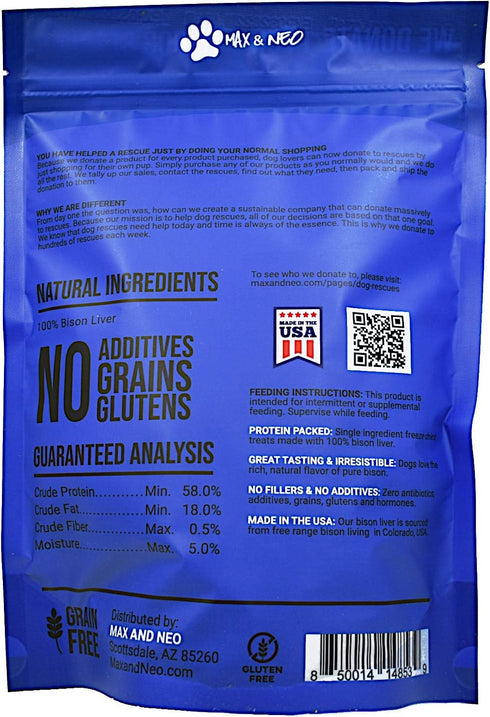 Max and Neo Freeze Dried Bison Liver Dog Treats, Single Ingredient, Free Range North American Bison