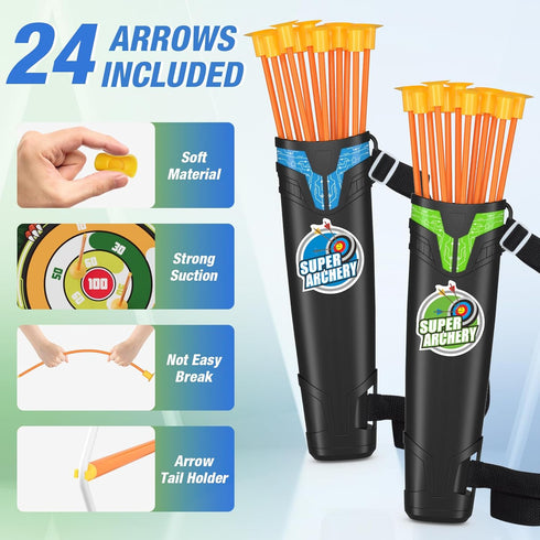 2 Pack Set 24 1 6 2 4-8 HYES Bow and Arrow for Kids, LED Light Up Archery with Suction Cup Arrows, Standing Target
