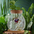 POPETPOP Clear Glass Desktop Fish Bowl with Wood Lid and Bamboo Stand, Hydroponic Planter Vase