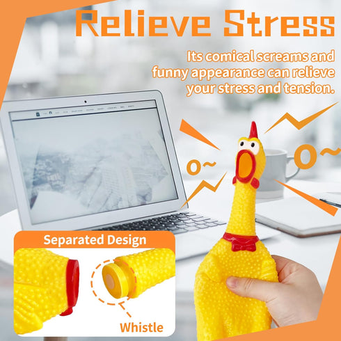 Xeehwb 3 Chicken,12 Inch Pcs Large Rubber Yellow Rubber Squawking Chickens,Screaming Chicken Dog Toys,Prank Noise Maker
