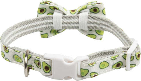 Dog Collar with Bow Tie, Quick Release Buckle, Cute Pattern, Small Medium Large, Green Avocado