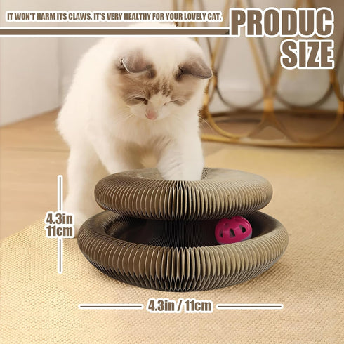 Magic Organ Cat Toy, 1PC Magic Organ Cat Scratching Board, Magic Organ Cat Scratch Board Cat Toy with Bell Cat Grinding Claw, Foldable Magnetic Corrugated Paper Circular Cat Accordion Toy & Cat Lovers