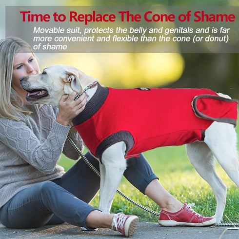 Red L Dog Recovery Suit, After Surgery Cone Alternative for Male & Female Dogs
